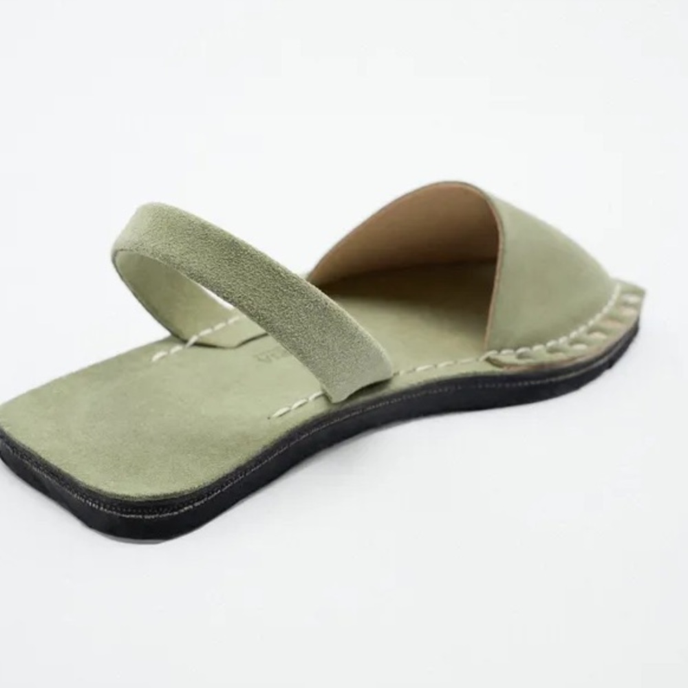 Zara RIA collaboration artisan leather sandals, neutral sage green - Picture 7 of 10